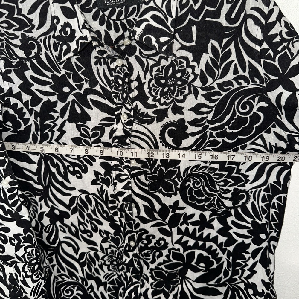 Ralph Lauren Black Floral Linen Button Up‎ Shirt Long Sleeve Size M Black Label - Picture 9 of 10